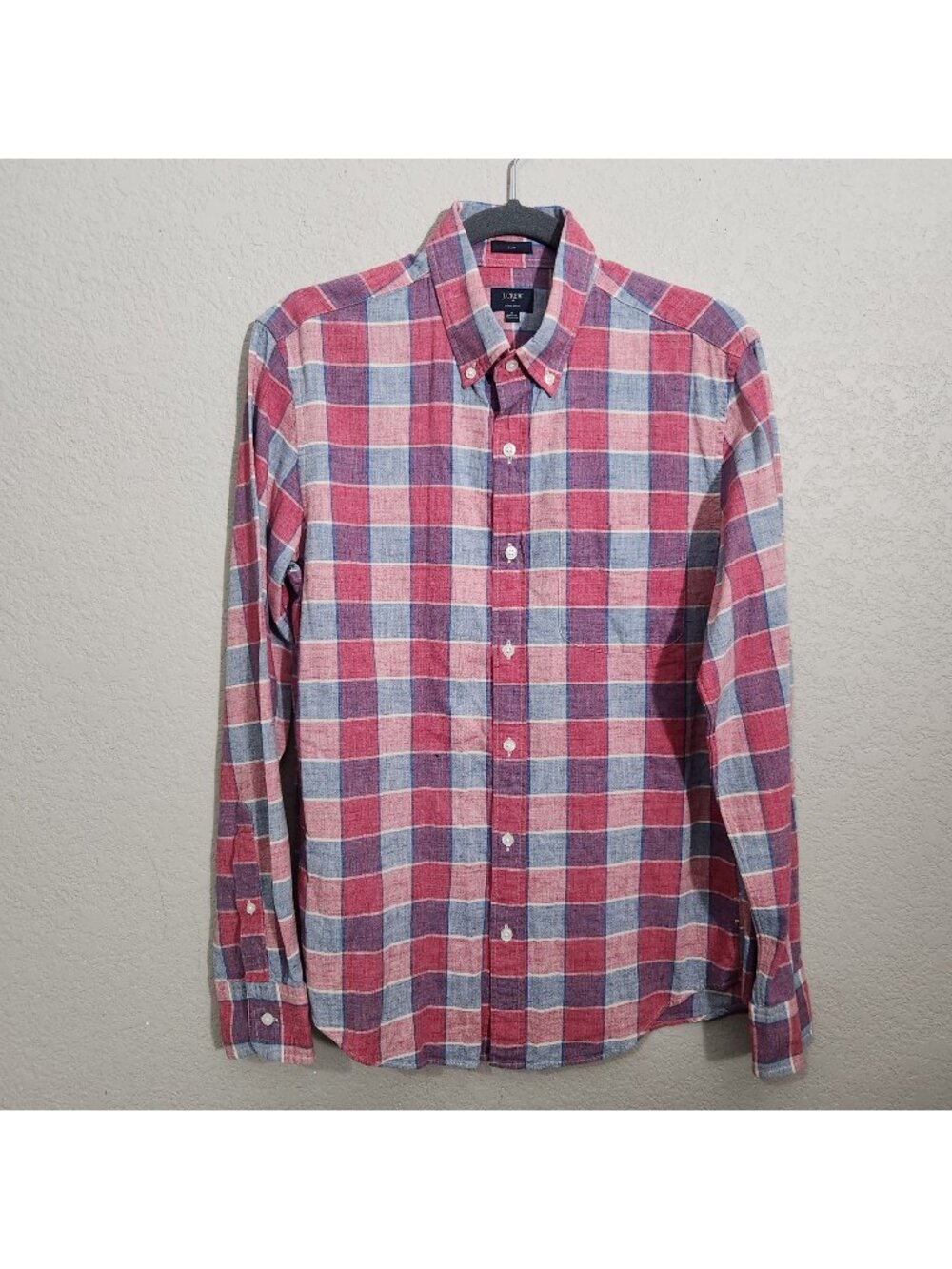 J.Crew Homespun Slim Mens Button-Down Shirt M Red & Blue Plaid Casual